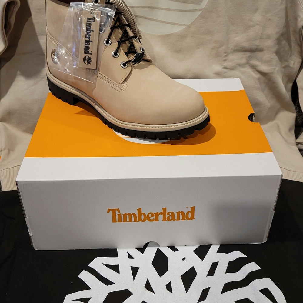 Mens Timberland 6" Premium Beige/Burgundy Collar Boots - Multiple Sizes